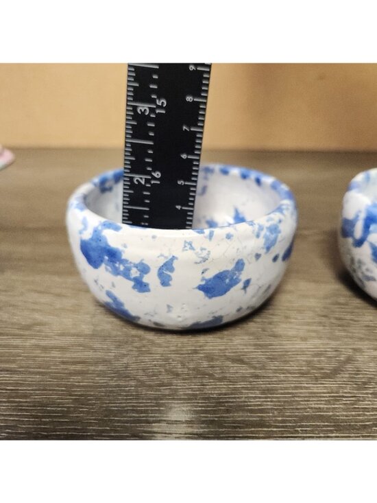 Vintage Bybee Pottery Kentucky Blue Spongeware 3.5" Bowls Signed KY Folk Art MCM - Picture 12 of 12